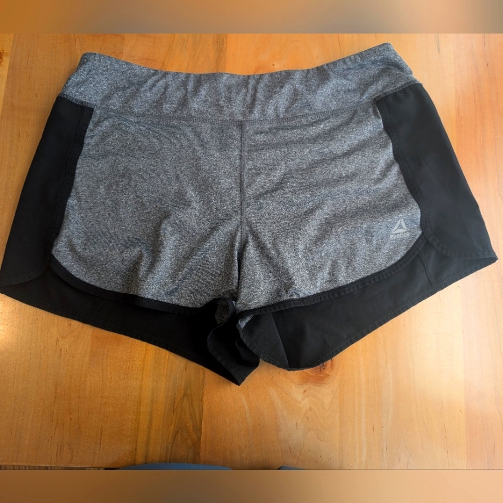 Reebok Black/Gray Flight Duo Brief Lined Training Running Shorts, Women's Large